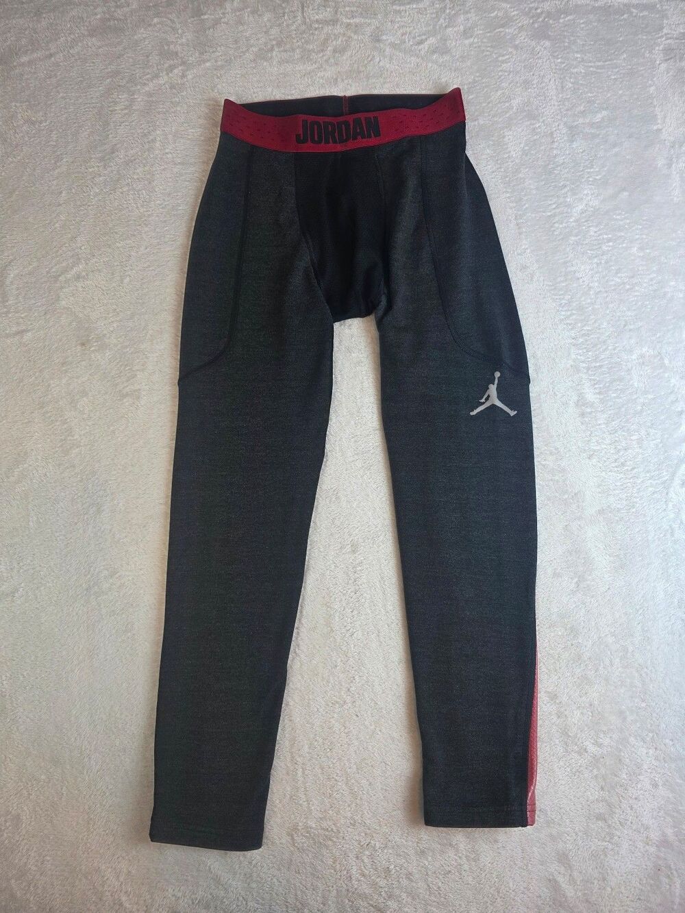 Jordan Training Compression Pants Mens Gray/Red Size L Dri Fit Wresting Running